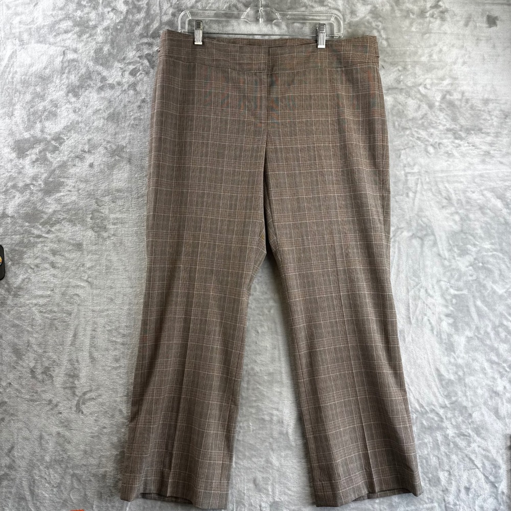 City Unltd The St. Louie Pant Womens 14 Brown Plaid Straight Leg Trousers (1749)